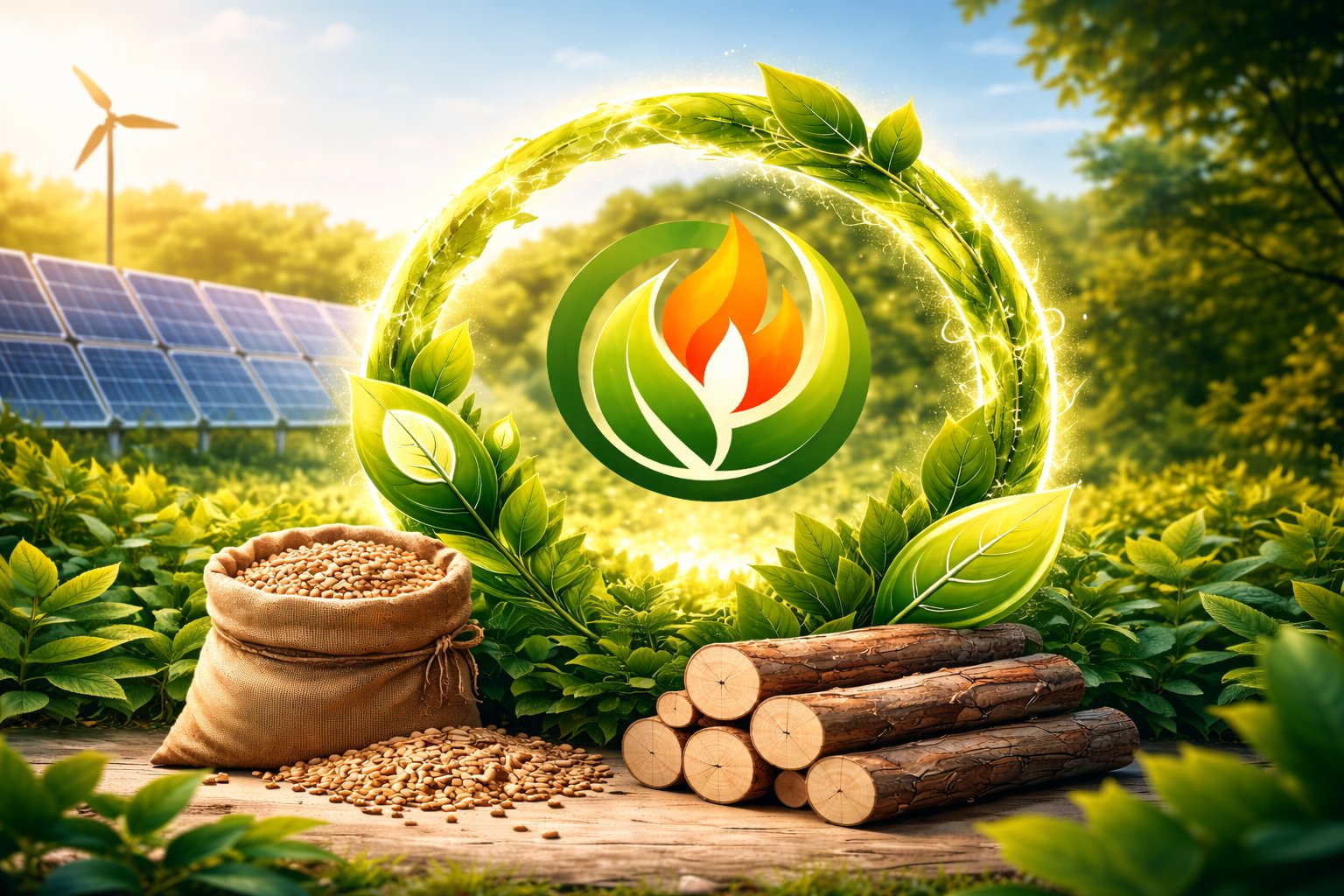 Poele biomasse avec flamme chaleureuse dans un interieur moderne